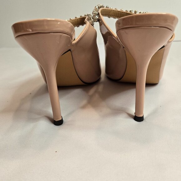 MIRAAZZURRA Women Rhinestone Strappy Pointed Toe Stiletto Sz 7.5 Nude - Picture 6 of 9